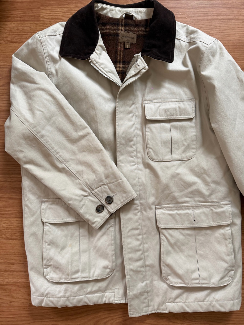 St. John's Bay Cream Trench Coat with Dark Brown Collar